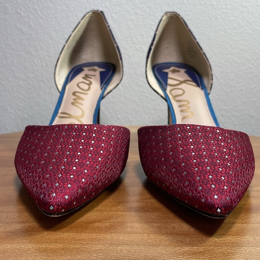 Sam Edelman D’orsay Telsa Red Blue Brocade High Heel Pumps Size 10W - Picture 11 of 16